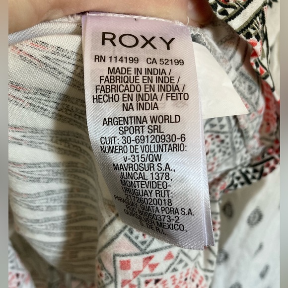 🌞Roxy V Neck White Boho Print Tie Back Keyhole Long Sleeve Flowy Blouse #Gr - Picture 4 of 10